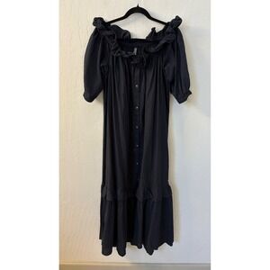 By Anthropologie Ruffle Off-The-Shoulder Gauze Maxi‎ Dress Black Sz S